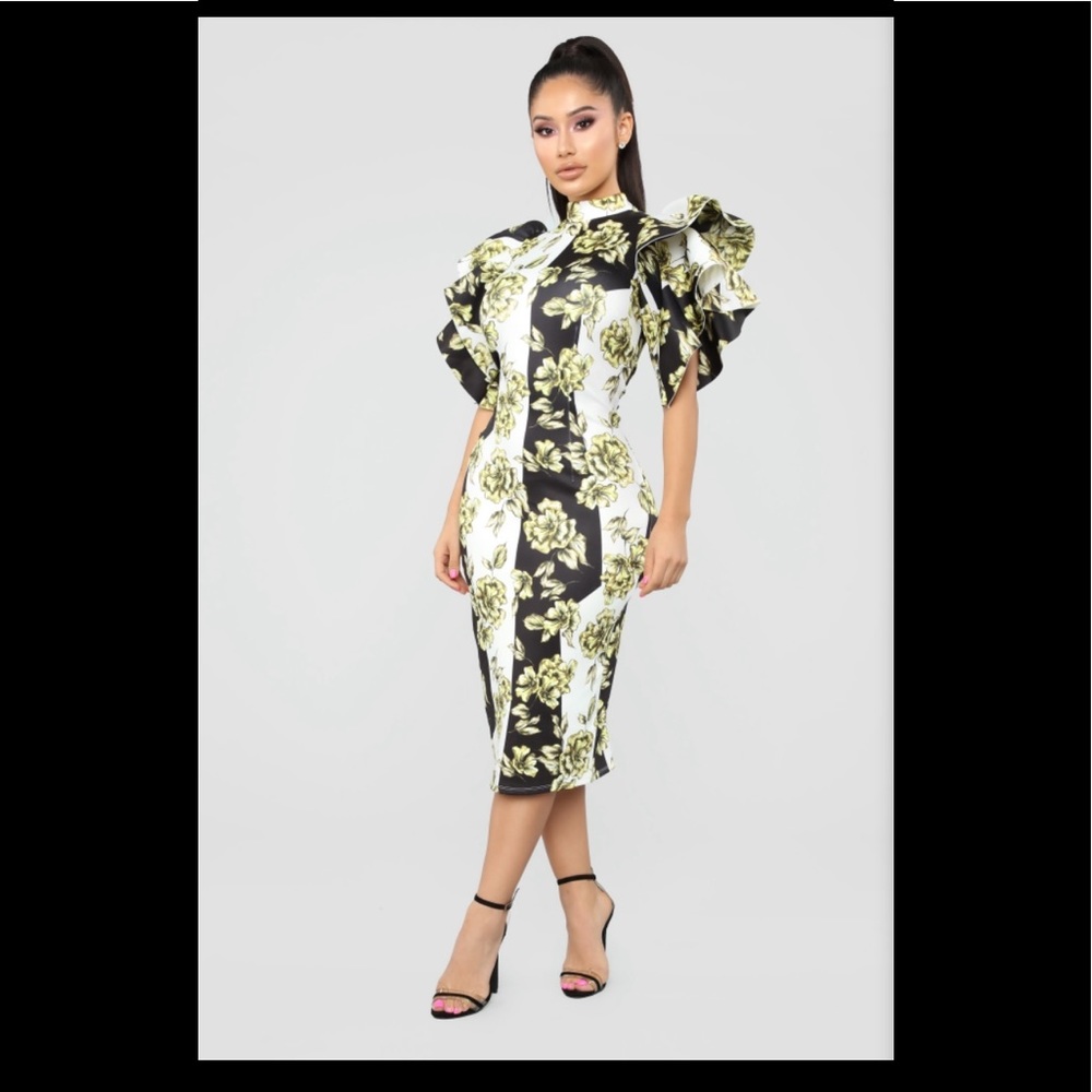 loral Fantasy Midi Dress - Yellow/Multi